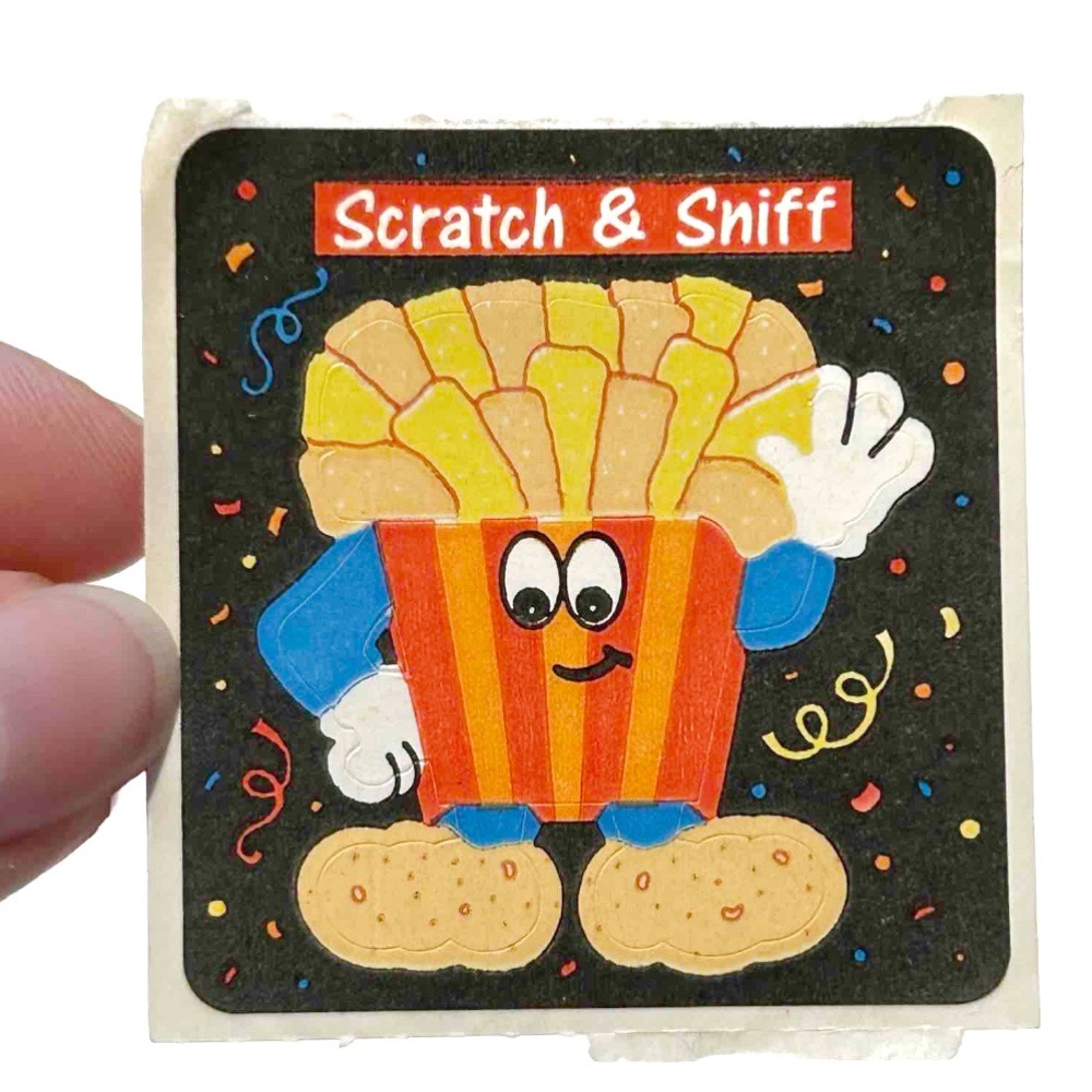 Vintage 1983 Sandylion Scratch and Sniff Large Sticker French Fries Red Yellow